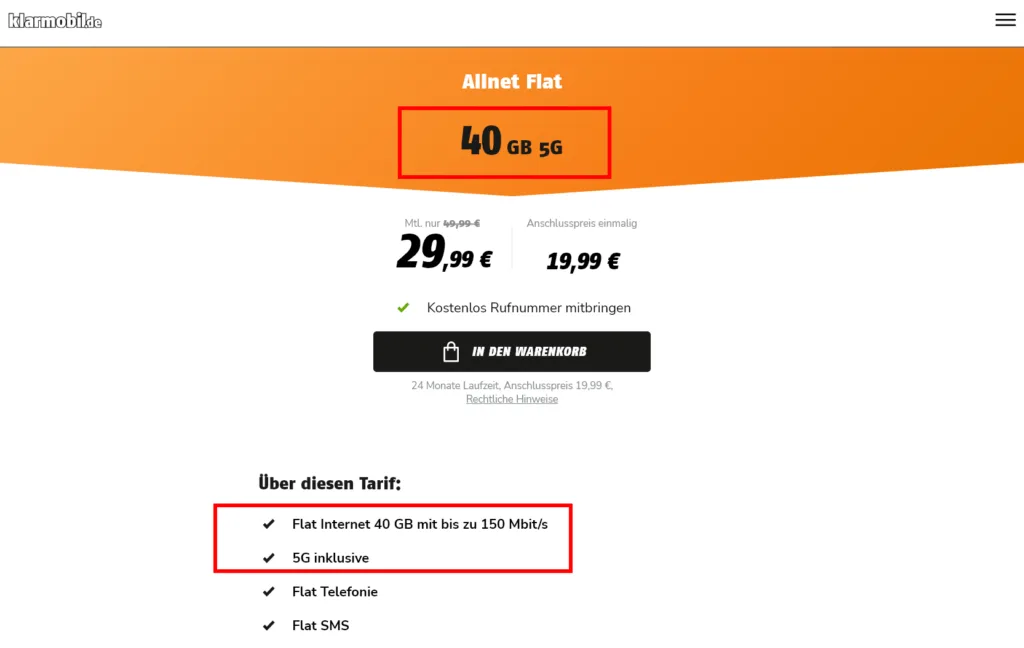 5G Tarife bei Klarmobil