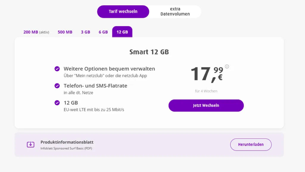 Netzclub Prepaid Sim mit bis zu 12 GB Volumen