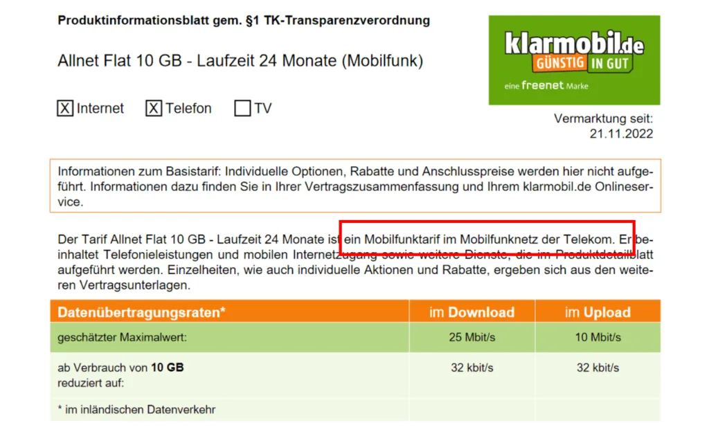 Klarmobil Netz und Netzabdeckung ab 2022