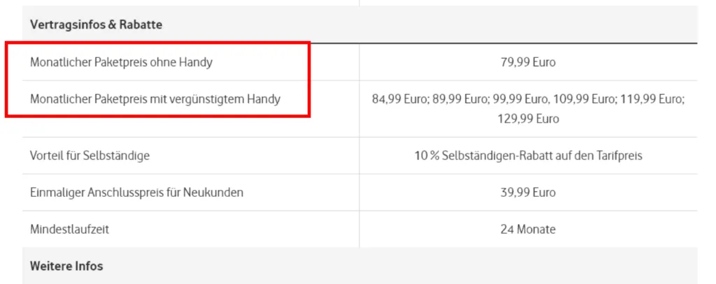 Paketpreis statt Grundgebühr bei Vodafone