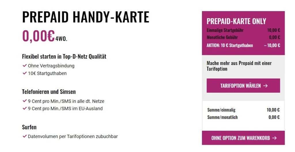 FYVE Tarife - Prepaid Karte