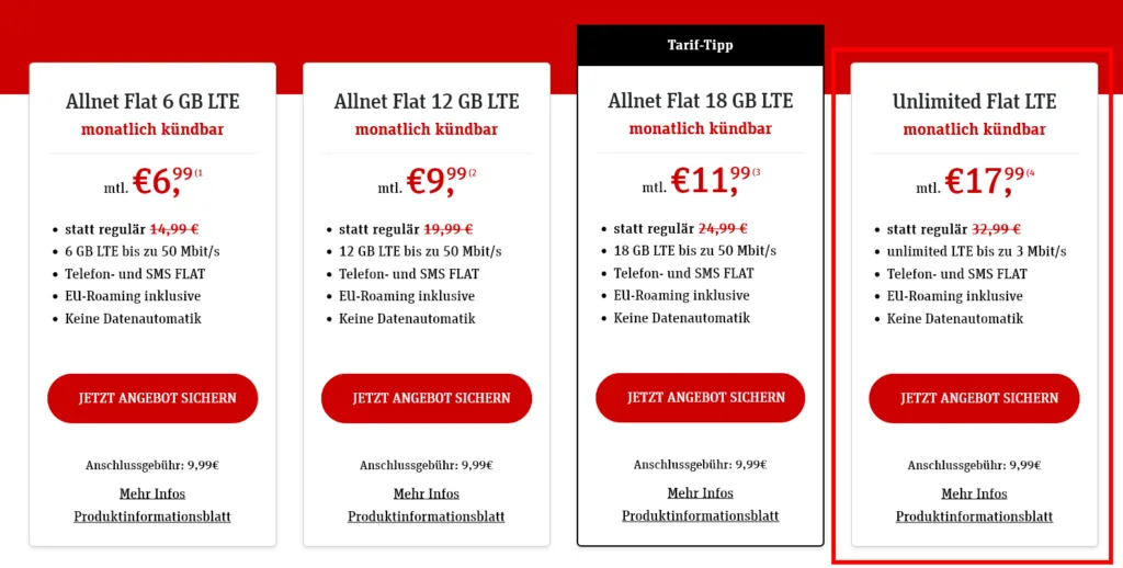 Talkline unlimited Tarife