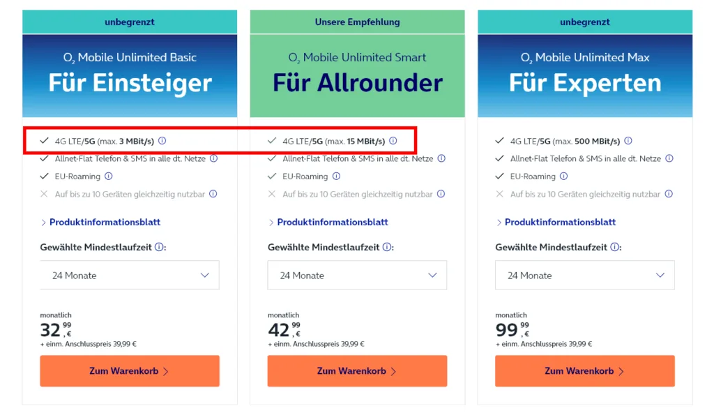 o2 Mobile mit wenig Speed