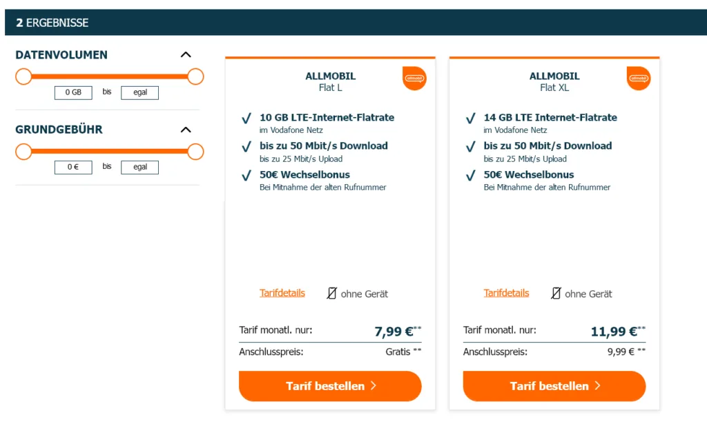 Allmobil Handy-Tarife