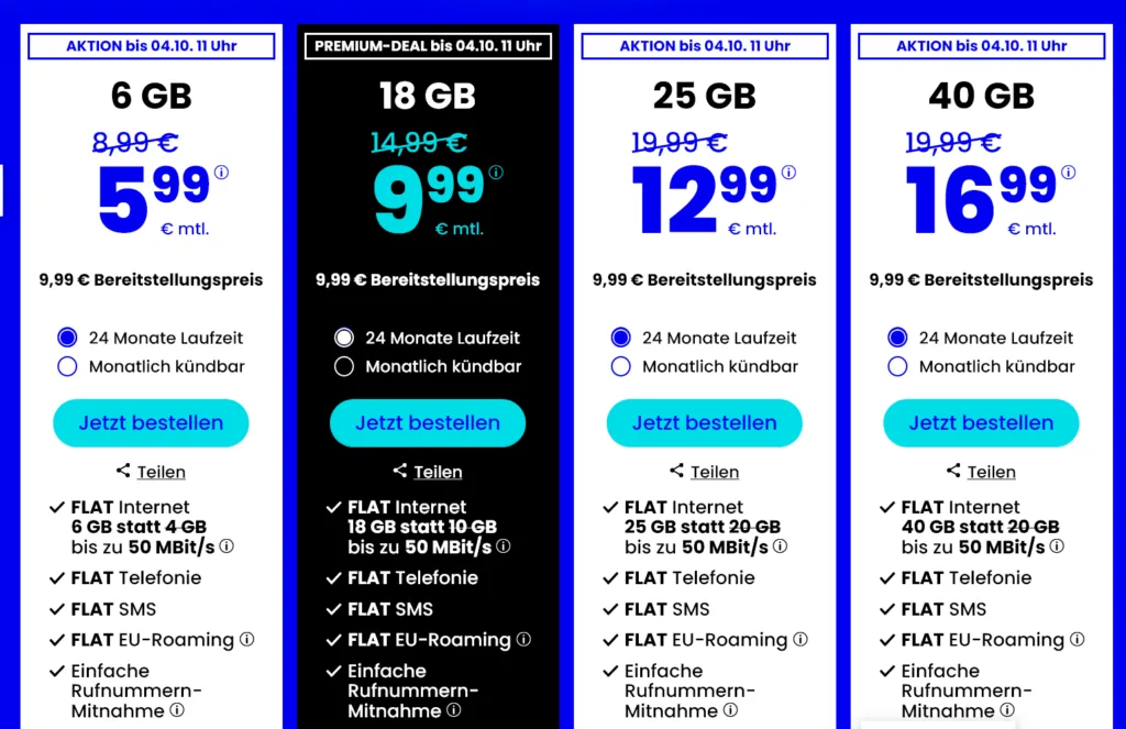 20 Euro Tarife bei PremiumSIM