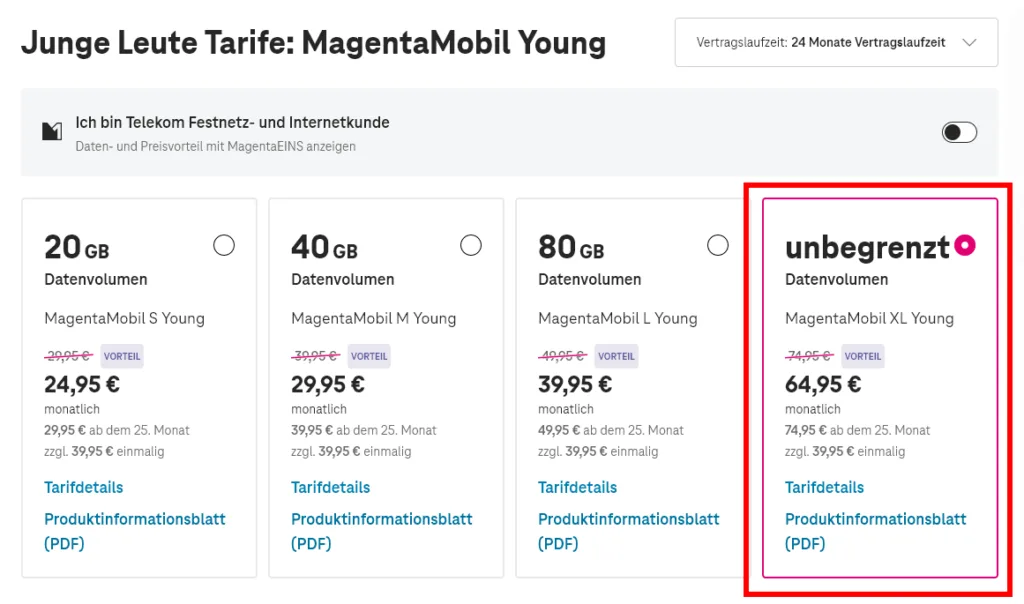 Unbegrenztes Datenvolumen für junge Leute