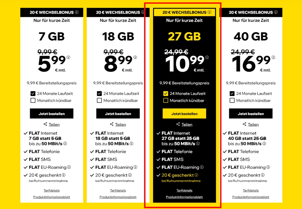 CyberSIM Tarife mit Aktionsdeal